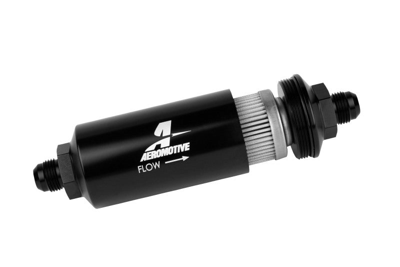 Aeromotive 12378 - In-Line Filter - (AN -8 Male) 40 Micron Stainless Mesh Element Bright Dip Black Finish