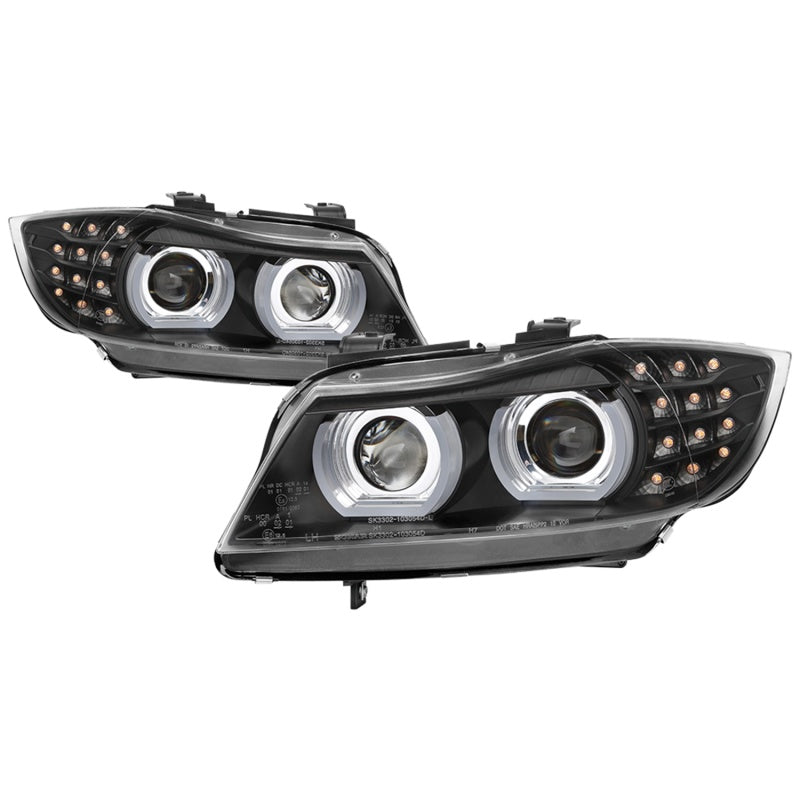 SPYDER 5086488 -Spyder 09-12 BMW E90 3-Series 4DR Projector Headlights Halogen - LED - Black - PRO-YD-BMWE9009-BK