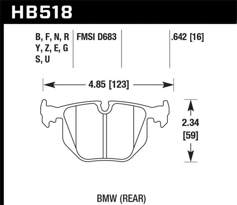 Hawk Performance HB518G.642 - Hawk BMW 3/5/7Series/M3/M5/X3/X5/Z4/Z8 / Land Rover Range Rover DTC-60 Race Rear Brake Pads