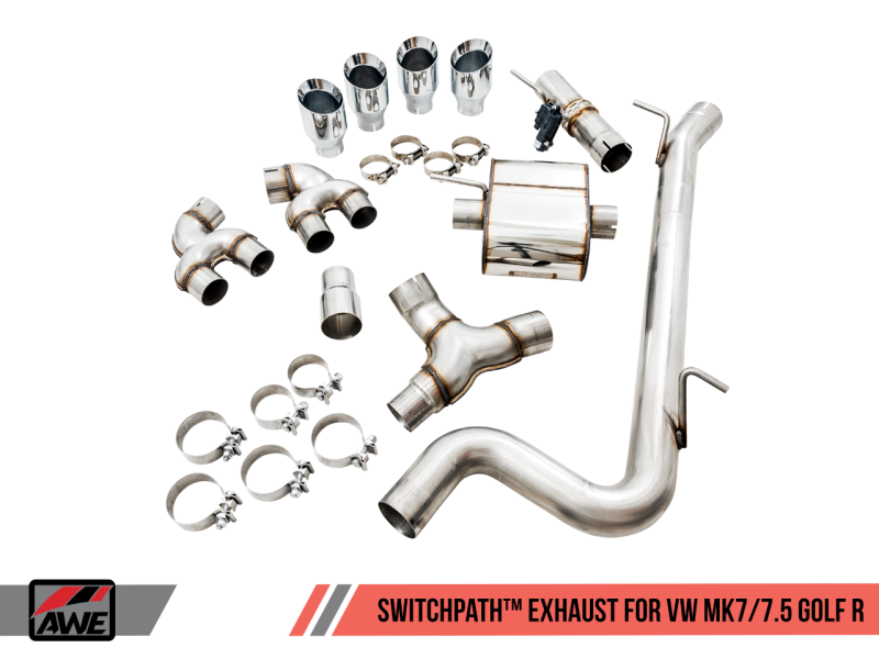 AWE Tuning 3025-42066 - Volkswagen Golf R MK7.5 SwitchPath Exhaust w/Chrome Silver Tips 102mm