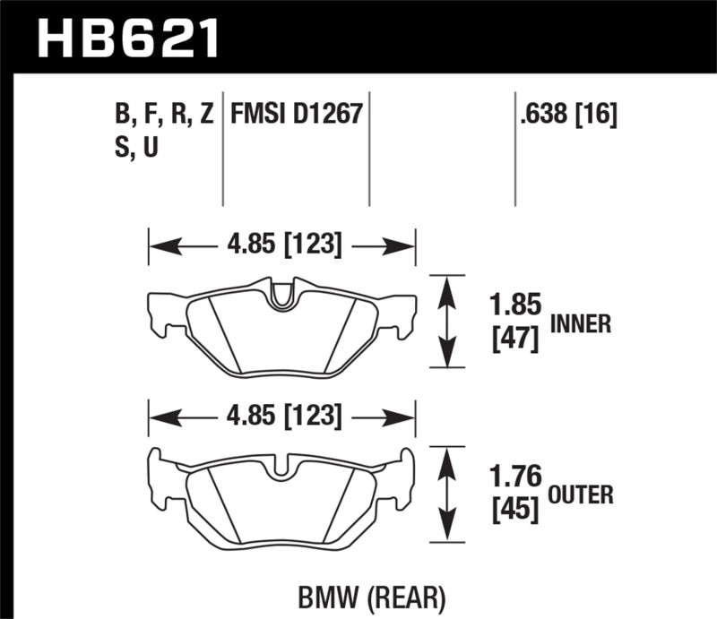 Hawk Performance HB621F.638 - Hawk 08-11 BMW 128i / 10 BMW 323i / 07-11 BMW 328i / 07-11 BMW 328XI HPS Street Rear Brake Pads