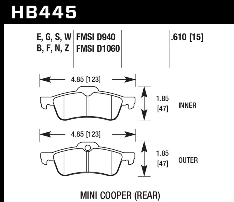 Hawk Performance HB445F.610 - Hawk 02-06 Mini Cooper / Cooper S HPS Street Rear Brake Pads