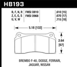 Hawk Performance HB193W.670 -Hawk Dodge / Ferrari Front & Rear / Ferrari / Jaguar / Nissan Front DTC-30 Race Brake Pads
