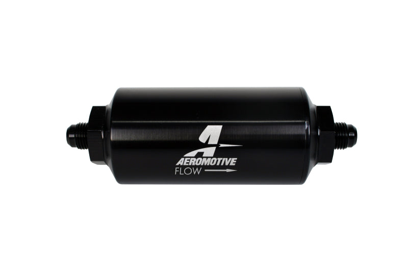 Aeromotive 12345 - In-Line Filter - (AN-6 Male) 10 Micron Microglass Element Bright Dip Black Finish