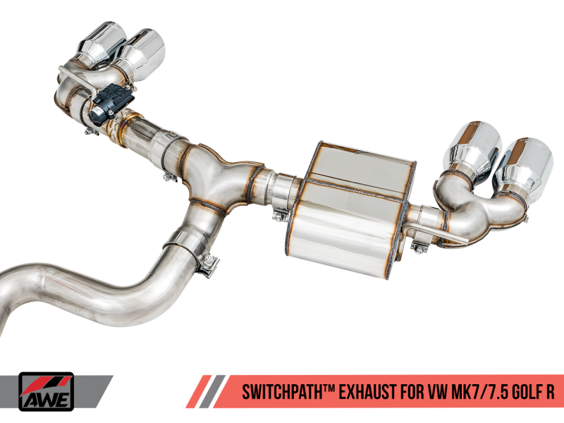 AWE Tuning 3025-42066 - Volkswagen Golf R MK7.5 SwitchPath Exhaust w/Chrome Silver Tips 102mm