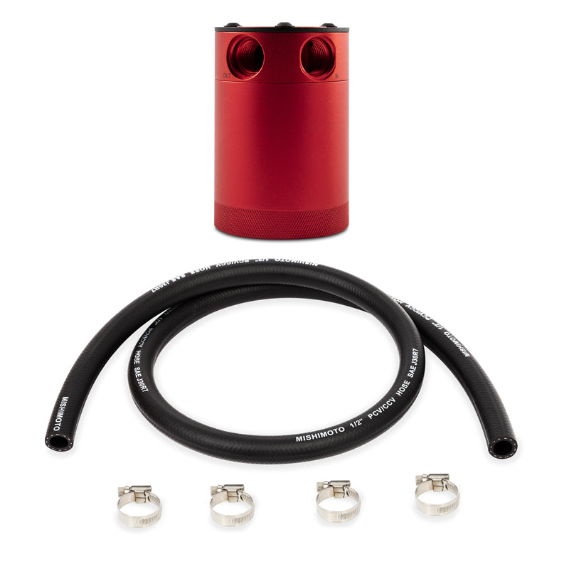 Mishimoto MMBCC-CBTWO-RD - Compact Baffled Oil Catch Can - 2-Port - Red