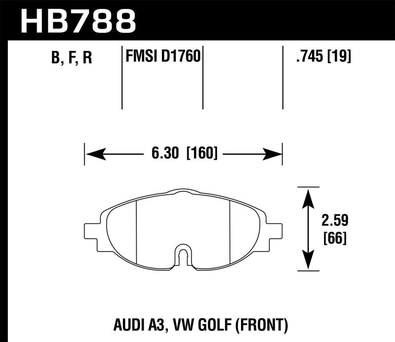 Hawk Performance HB788Z.745 - Hawk 15-17 VW Golf / Audi A3/A3 Quattro Performance Ceramic Street Front Brake Pads
