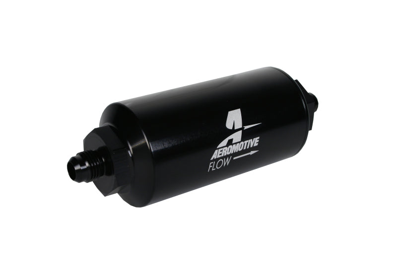 Aeromotive 12347 - In-Line Filter - (AN-6 Male) 10 Micron Fabric Element Bright Dip Black Finish