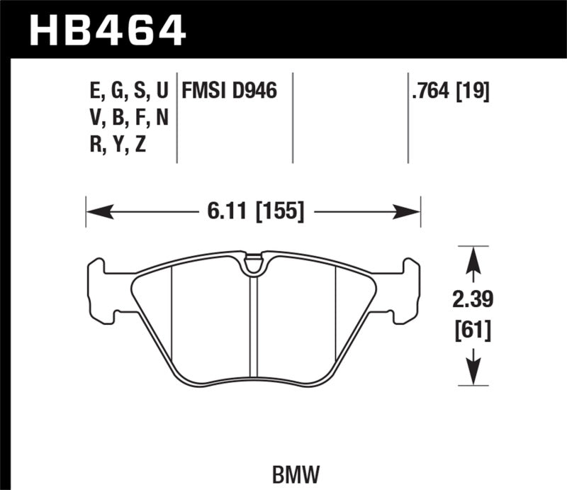 Hawk Performance HB464B.764 - Hawk 2001-2006 BMW 330Ci HPS 5.0 Front Brake Pads