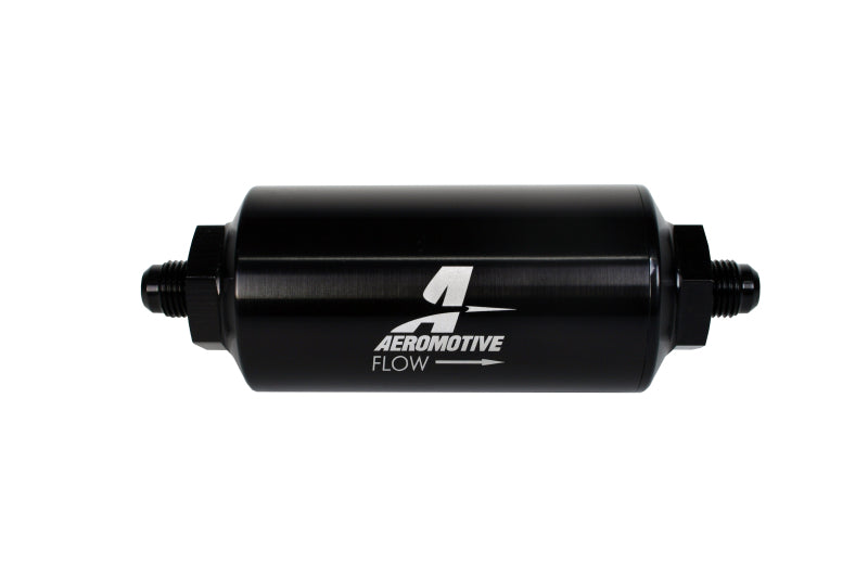 Aeromotive 12348 - In-Line Filter - (AN-6 Male) 40 Micron Stainless Mesh Element Bright Dip Black Finish