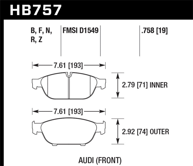 Hawk Performance HB757B.758 - Hawk Audi 2013 A5 Quattro / 12-16 A6 Quattro/A7 Quattro/A8 Quattro HPS 5.0 Front Brake Pads