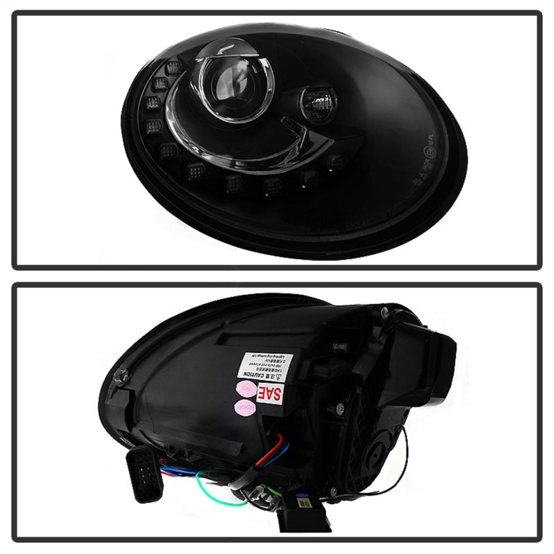 SPYDER 5080929 - Spyder Volkswagen Beetle 06-10 Projector Headlights DRL LED Black PRO-YD-VB06-DRL-BK