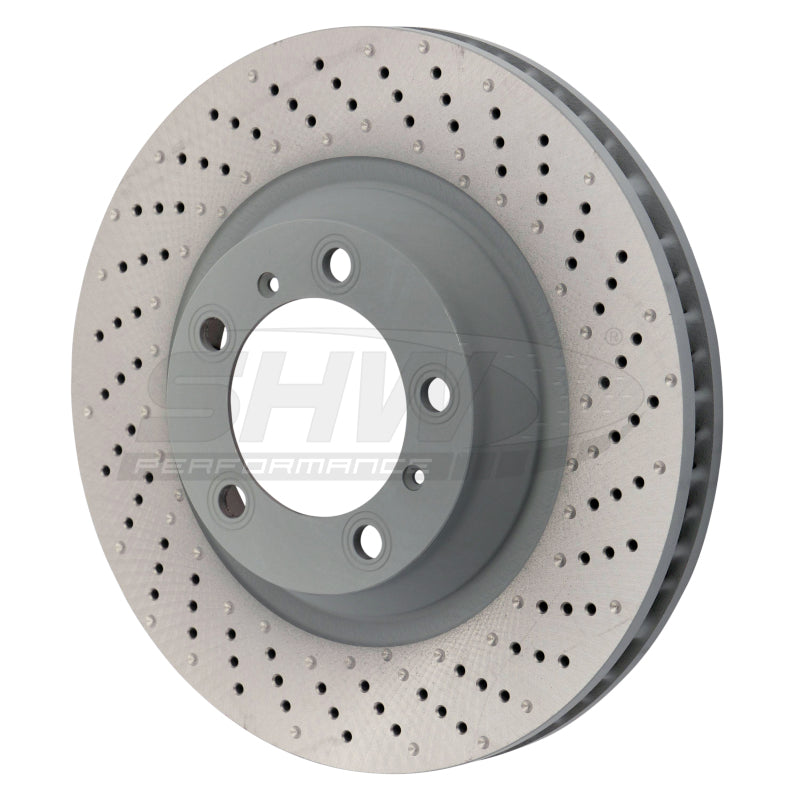 SHW Performance PFR39912 -SHW 15-16 Porsche 911 Carrera 4 GTS 3.8L w/o Ceramic Brake Right Frt Drilled-Dimpled MB Brake Rotor