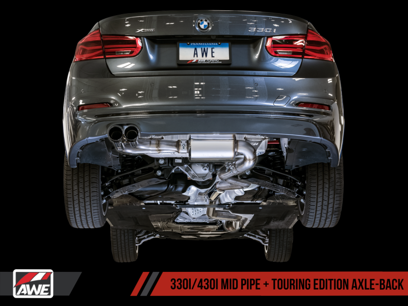 AWE Tuning 3010-22022 - BMW F3X 28i / 30i Touring Edition Axle-Back Exhaust Single Side - 80mm Silver Tips