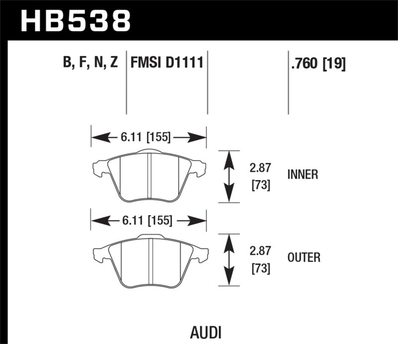 Hawk Performance HB538B.760 - Hawk 2009-2009 Audi A4 Cabriolet HPS 5.0 Front Brake Pads