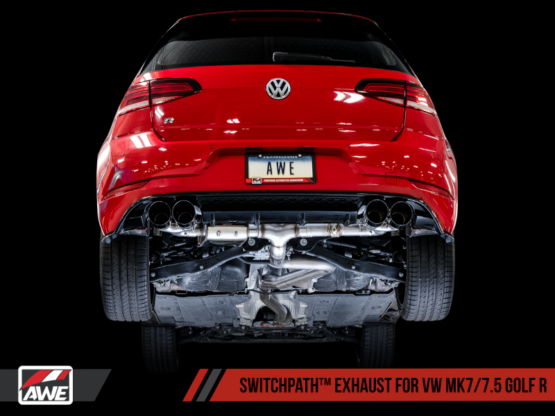 AWE Tuning 3025-42066 - Volkswagen Golf R MK7.5 SwitchPath Exhaust w/Chrome Silver Tips 102mm