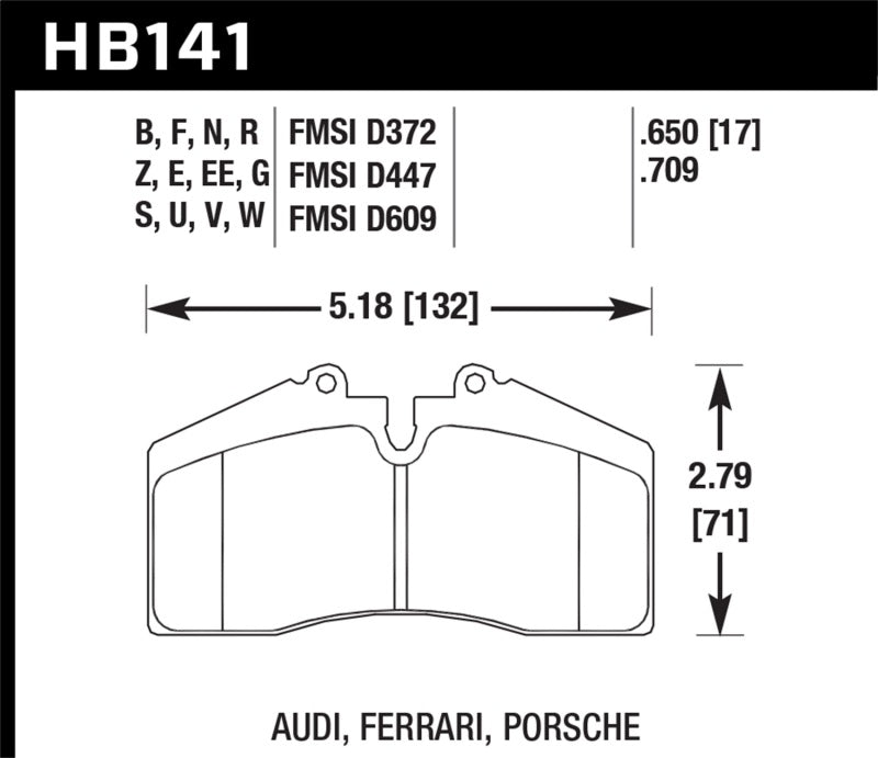 Hawk Performance HB141U.650 - Hawk 94-96 Ferrari 456GT Rear / 91-94 Porsche 911 Rear / 94-98 Porsche 911 Front / 86-91 Porsche 928