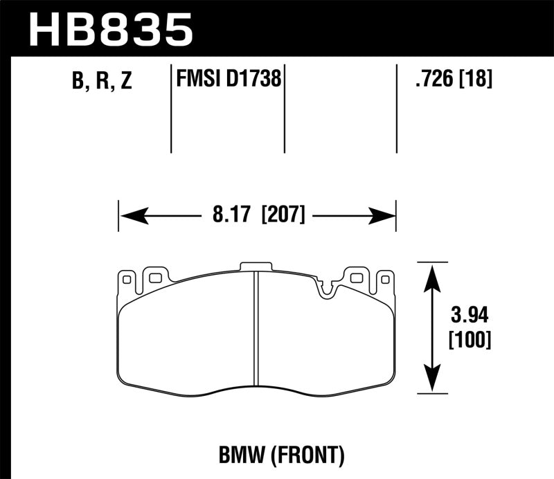 Hawk Performance HB835B.726 - Hawk 13-16 BMW 5 Series HPS 5.0 Front Brake Pads
