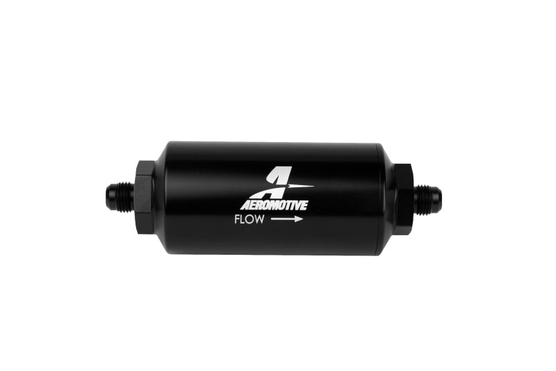 Aeromotive 12345 - In-Line Filter - (AN-6 Male) 10 Micron Microglass Element Bright Dip Black Finish