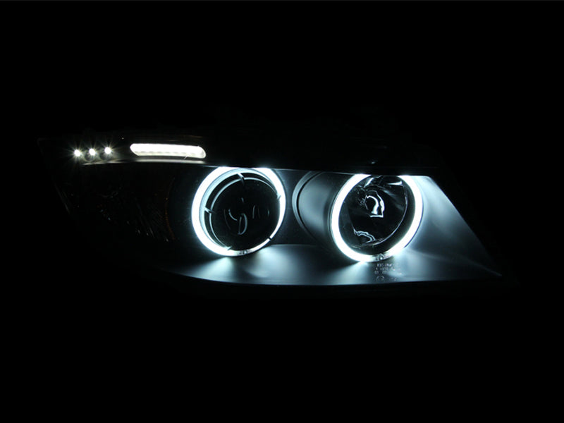 ANZO 121335 - 2006-2008 BMW 3 Series E90-E91 Projector Headlights w/ Halo w/ LED Bar Black (CCFL)