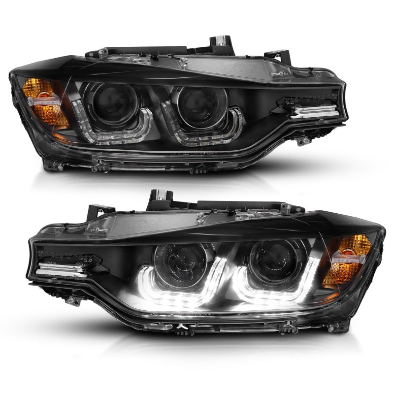 ANZO 121504 - 2012-2015 BMW 3 Series Projector Headlights w/ U-Bar Black