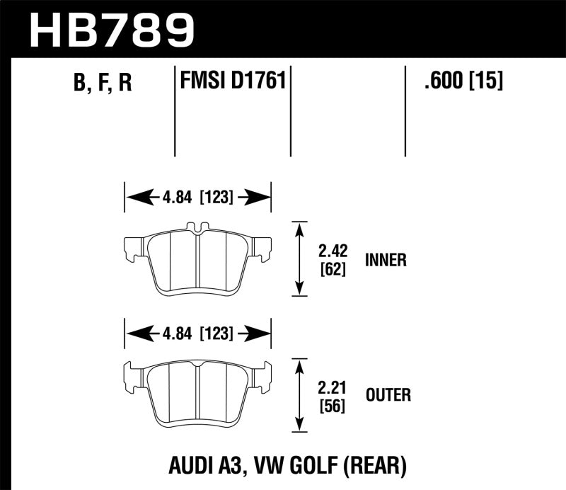 Hawk Performance HB789B.600 - Hawk 15-17 Audi A3/A3 Quattro HPS 5.0 Rear Brake Pads