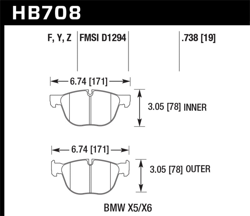 Hawk Performance HB708F.738 - Hawk 07-08 BMW X5 3.0si/4.8i / 09-13 X5 Xdrive / 08-13 X6 Xdrive HPS Front Brake Pads