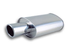 Load image into Gallery viewer, Vibrant 1042 - StreetPower Turbo Oval Muffler with 4in Round Tip Angle Cut Rolled Edge - 3in inlet I.D.