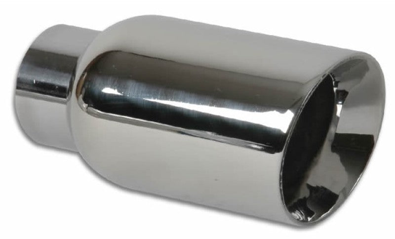 Vibrant 1270 - 4in OD Round SS Exhaust Tip (Double Wall Angle Cut Beveled Outlet) 3in. ID Inlet