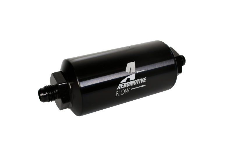 Aeromotive 12345 - In-Line Filter - (AN-6 Male) 10 Micron Microglass Element Bright Dip Black Finish