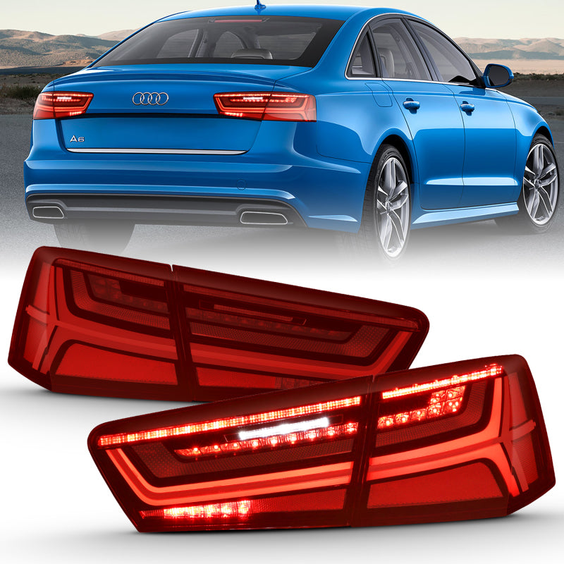 ANZO 321353 - 2012-2018 Audi A6 LED Taillight Black Housing Red/Clear Lens 4 pcs (Sequential Signal)