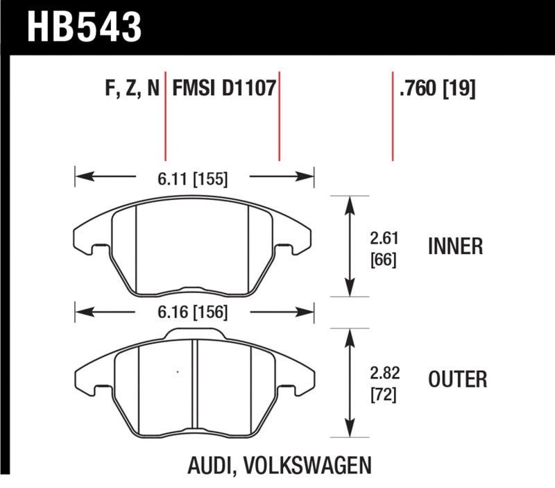 Hawk Performance HB543Z.760 - Hawk Audi A3 Quattro / VW EOS / Golf / Jetta / Passat / Rabbit Performance Ceramic Front Brake Pads
