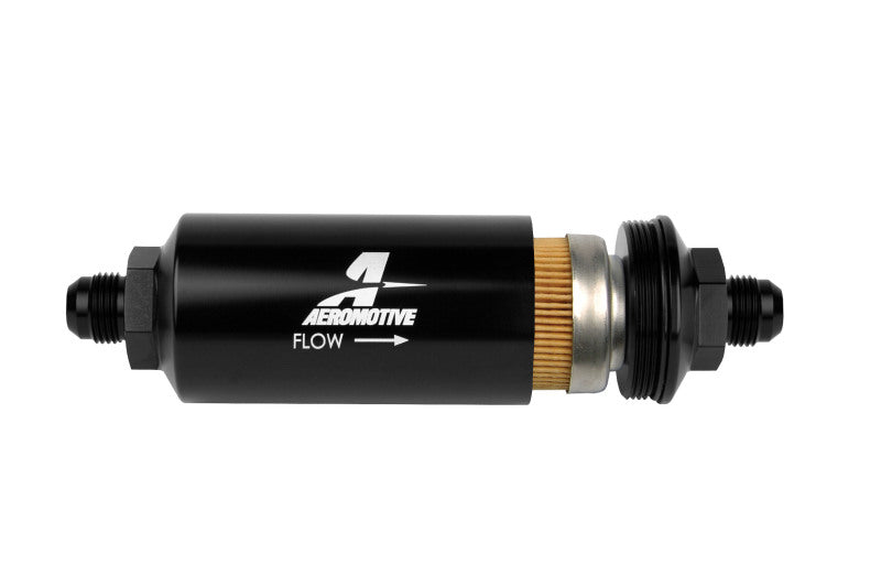 Aeromotive 12377 - In-Line Filter - (AN -8 Male) 10 Micron Fabric Element Bright Dip Black Finish