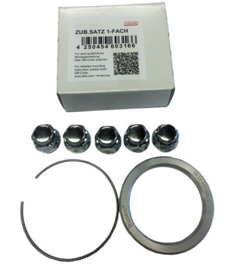 BBS 10.01.5003 - PFS KIT - Subaru 5x114.3 - Includes 82mm OD - 56mm ID Ring / 82mm Clip / Lug Nuts