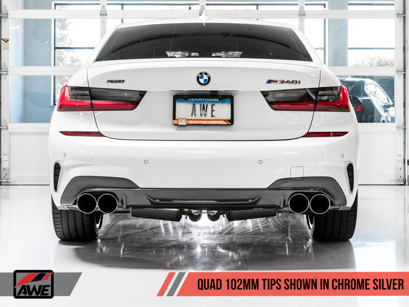 AWE Tuning 3015-42148 - 2019+ BMW M340i (G20) Non-Resonated Touring Edition Exhaust - Quad Chrome Silver Tips