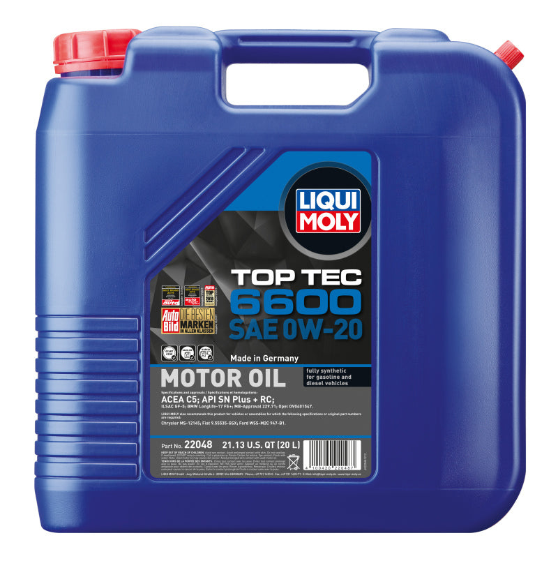 LIQUI MOLY 22048 - 20L Top Tec 6600 Motor Oil 0W-20