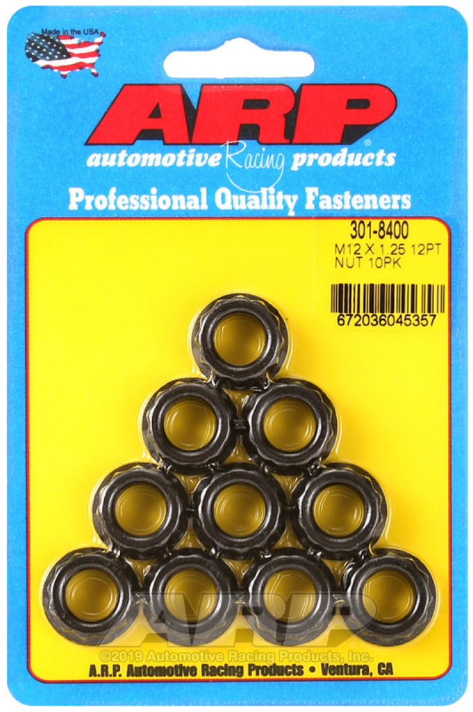 ARP 301-8400 - 12mm x 1.25 16mm Socket 12pt Nut Kit (10 pack)