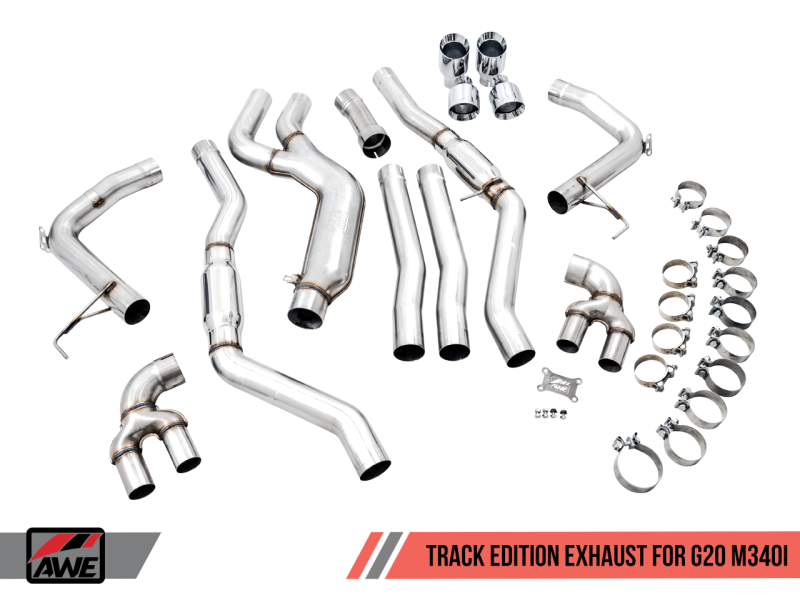 AWE Tuning 3015-42148 - 2019+ BMW M340i (G20) Non-Resonated Touring Edition Exhaust - Quad Chrome Silver Tips