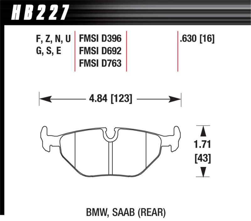 Hawk Performance HB227U.630 - Hawk 92-95 BMW 325iS / 96-02 BMW M3 DTC-70 Race Rear Brake Pads