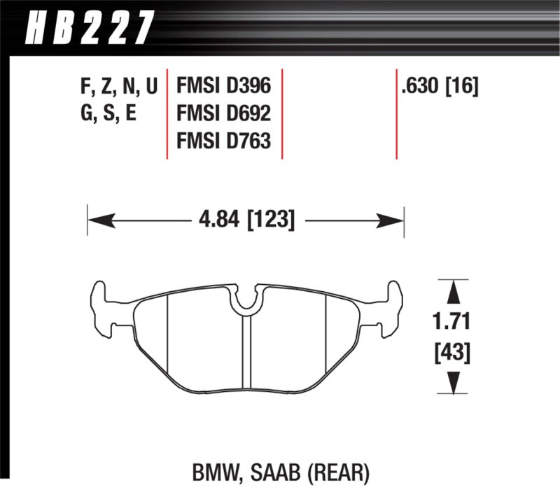 Hawk Performance HB227E.630 - Hawk BMW 3/5/7 Series / M3 / Z3 / Z4 Race Blue 9012 Rear Brake Pads